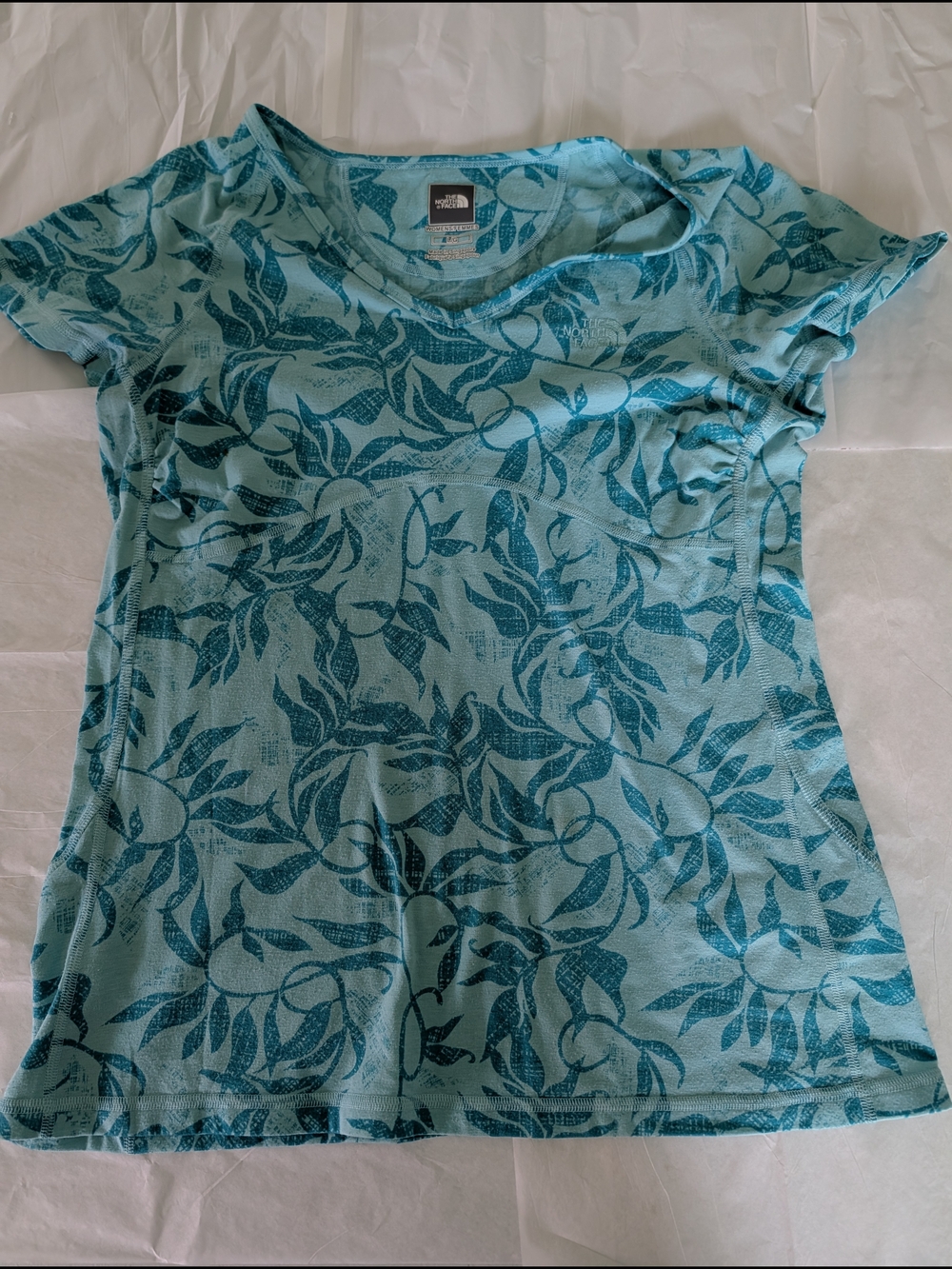 The North Face Women's Light Teal Short Sleeve Leaf-Print Tee